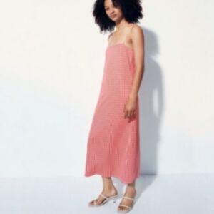 Zara Red Jacquard Check long Dress